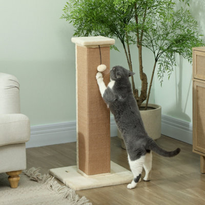 Pawhut Cat Scratching Post With Vertical Sisal Rope Ball Plush, 81Cm, Beige - image 1