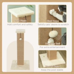Pawhut Cat Scratching Post With Vertical Sisal Rope Ball Plush, 81Cm, Beige - thumbnail 5