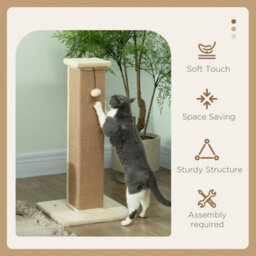 Pawhut Cat Scratching Post With Vertical Sisal Rope Ball Plush, 81Cm, Beige - thumbnail 4
