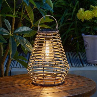 Marco Paul Solar Led Rattan Lantern Light Brown Hanging Table Decor Outdoor Garden 27Cm - image 1