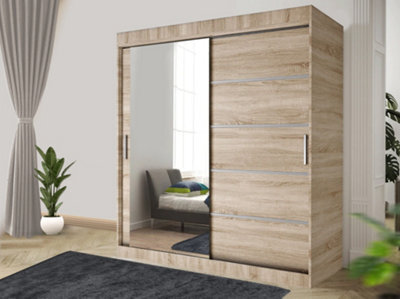 RAC3 Sliding Wardrobe With Mirror Space Saving Bedroom Wardrobe, Contemporary Bedroom Sliding Wardrobe & Mirror Wardrobe  (Oak,120Cm) - image 1