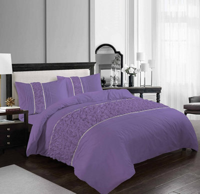Homes & Linen Luxury Bedding Ruffled Diamond Lace Sequence Aurora Easy Care Polycotton Duvet Cover Set