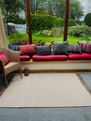 Second Nature Online Colva Thin Rug Cotton And Jute Yarn In Natural Striped Design / 120 Cm X 180 Cm - image 1