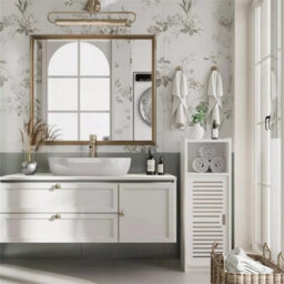 Big White Waterproof Bathroom Storage Cabinet Free Standing Cabinet Organizer Unit - thumbnail 6