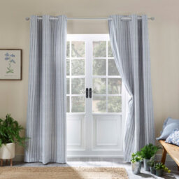 Catherine Lansfield Logan Stripe 90X90 Inch Lined Eyelet Curtains Two Panels Blue - thumbnail 1