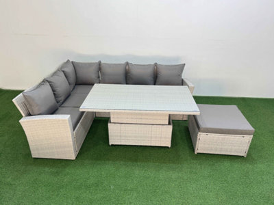 Fimous 7 Seat Rattan Outdoor Garden Furniture Corner Sofa Set Adjustable Lifting Dining Or Coffee Table Set With Big Footstool - image 1
