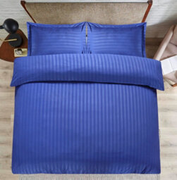 Casabella Satin Stripe Duvet Cover Sets Bedding With Satin Stripes, Navy Superking Duvet Cover Stripe & Pillowcases - thumbnail 4