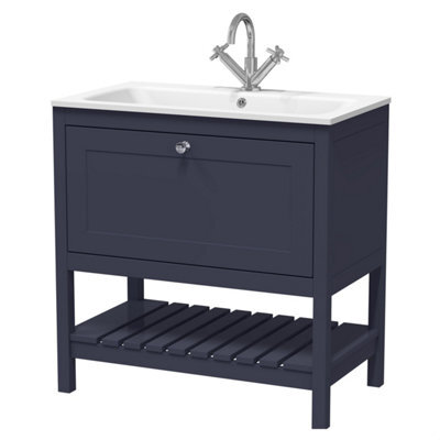 Balterley Coppenhall Contemporary 1 Drawer Floor Standing Vanity Unit With Stone Basin, Indigo Blue, 800mm - image 1