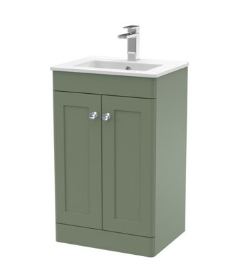 Nuie Classique 500mm Satin Green Floor Standing 2 Door Vanity Unit With Basin And Soft Close Doors-Satin Green - image 1