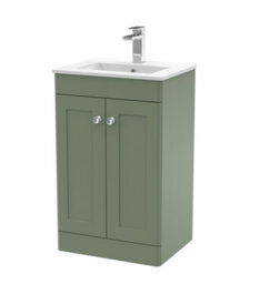 Nuie Classique 500mm Satin Green Floor Standing 2 Door Vanity Unit With Basin And Soft Close Doors-Satin Green - thumbnail 5