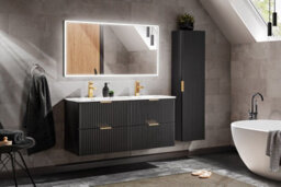 Impact Furniture Tall Bathroom Cabinet Wall Cupboard Slim Storage Unit Black Ribbed Fluted Tallboy Floating Furniture Adel - thumbnail 9