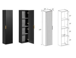 Impact Furniture Tall Bathroom Cabinet Wall Cupboard Slim Storage Unit Black Ribbed Fluted Tallboy Floating Furniture Adel - thumbnail 4