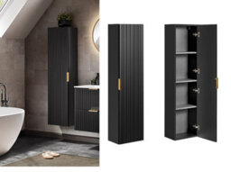 Impact Furniture Tall Bathroom Cabinet Wall Cupboard Slim Storage Unit Black Ribbed Fluted Tallboy Floating Furniture Adel