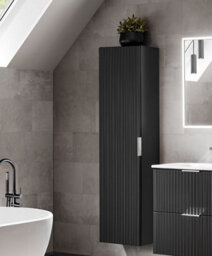 Impact Furniture Tall Bathroom Cabinet Wall Cupboard Slim Storage Unit Black Ribbed Fluted Tallboy Floating Furniture Adel - thumbnail 2