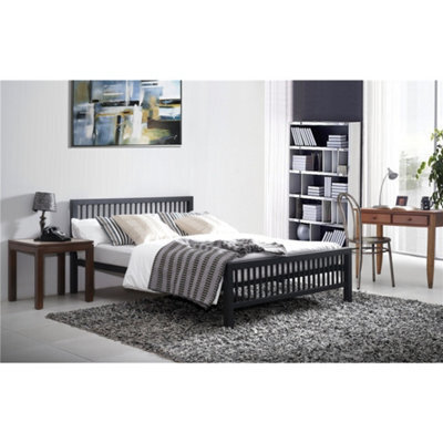 "TL Beds Oriental Shaker Style Black Metal Bed Frame - Double 4Ft 6"""