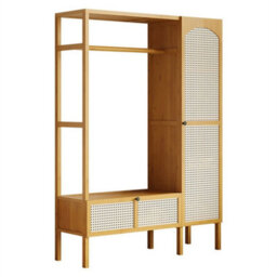 Tall Rustic Clothes Rack With Open Shelves Rattan Doors
