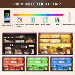 Btm Led Tall Sideboard With Pegboard, Drawer And Glass Shelves, Kitchen/living Room Cabinet, Black - thumbnail 9