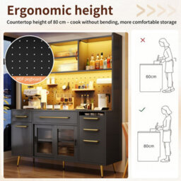 Btm Led Tall Sideboard With Pegboard, Drawer And Glass Shelves, Kitchen/living Room Cabinet, Black - thumbnail 8