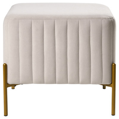 Wyld And Coco Off-White Velvet Footstool Ottoman With Gold Iron Legs 47 X 47 Cm - image 1