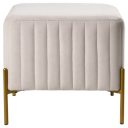 Wyld And Coco Off-White Velvet Footstool Ottoman With Gold Iron Legs 47 X 47 Cm - thumbnail 1