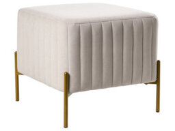 Wyld And Coco Off-White Velvet Footstool Ottoman With Gold Iron Legs 47 X 47 Cm - thumbnail 3