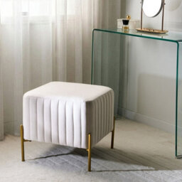 Wyld And Coco Off-White Velvet Footstool Ottoman With Gold Iron Legs 47 X 47 Cm - thumbnail 2
