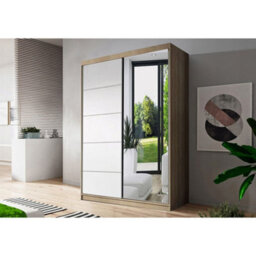 Arte Modern Neomi 5 Oak Sonoma Carcass & White Sliding Door Wardrobe W1200mm H2000mm D610mm With Mirrored Doors
