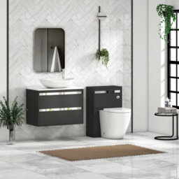 Royal Bathrooms Orion 800mm Matt Obsidian Black Wall Hung Plain White Countertop Vanity Unit 2 Drawer With Cesar Basin & Chrome Accent Trim - thumbnail 3