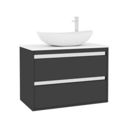 Royal Bathrooms Orion 800mm Matt Obsidian Black Wall Hung Plain White Countertop Vanity Unit 2 Drawer With Cesar Basin & Chrome Accent Trim - thumbnail 6