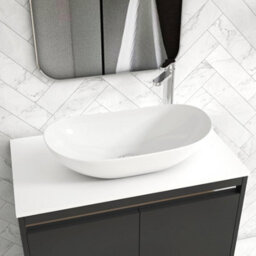 Royal Bathrooms Orion 800mm Matt Obsidian Black Wall Hung Plain White Countertop Vanity Unit 2 Drawer With Cesar Basin & Chrome Accent Trim - thumbnail 5