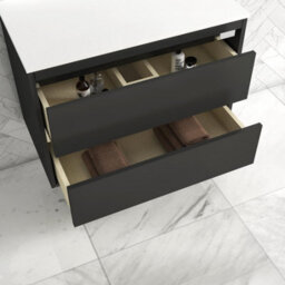 Royal Bathrooms Orion 800mm Matt Obsidian Black Wall Hung Plain White Countertop Vanity Unit 2 Drawer With Cesar Basin & Chrome Accent Trim - thumbnail 4
