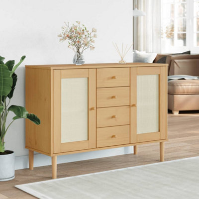 Berkfield Sideboard Senja Rattan Look Brown 112X40X80 Cm Solid Wood Pine - image 1