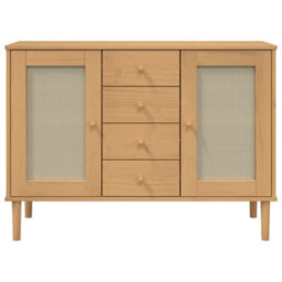 Berkfield Sideboard Senja Rattan Look Brown 112X40X80 Cm Solid Wood Pine - thumbnail 5