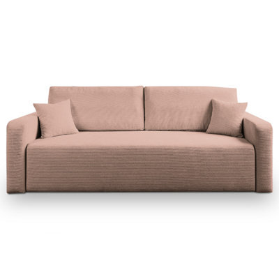 Furnishings For Less UK Mia 3 Seater Pink Cord Fabric Sofa Bed Full Back Versatile Pull Out Bed - image 1