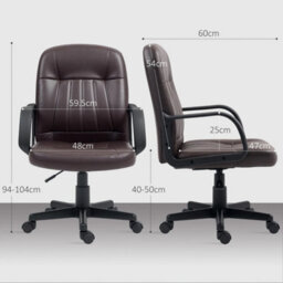 Pu Leather Office Chair Swivel Home Computer Desk Chair, Dark Brown - thumbnail 2