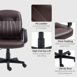 Pu Leather Office Chair Swivel Home Computer Desk Chair, Dark Brown - thumbnail 3