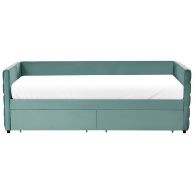 Wyld And Coco Living Mint Green Velvet 3Ft Single Daybed With Quilted Upholstery And Drawers - image 1