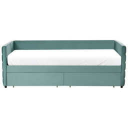 Wyld And Coco Living Mint Green Velvet 3Ft Single Daybed With Quilted Upholstery And Drawers - thumbnail 1
