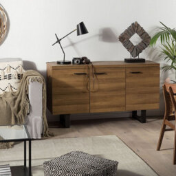 Beliani Nest And Nook Industrial Sideboard 3 Door Dark Brown With Grey Sled Metal Base And Aluminium Handles - thumbnail 2