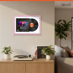 "AK Frames 25X17"" Pink Classic Vinyl Record Frame With White Mount For 12 Inch Lp Cover & Disc - Overlapped Design" - thumbnail 5