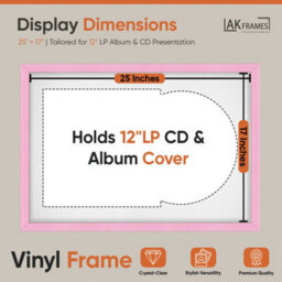 "AK Frames 25X17"" Pink Classic Vinyl Record Frame With White Mount For 12 Inch Lp Cover & Disc - Overlapped Design" - thumbnail 2