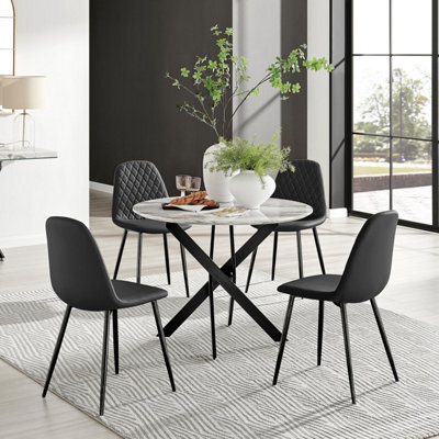 Furniturebox Uk Novara White Marble Black Leg Round Dining Table & 4 Black Corona Black Leg Chairs - image 1