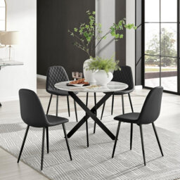 Furniturebox Uk Novara White Marble Black Leg Round Dining Table & 4 Black Corona Black Leg Chairs - thumbnail 1