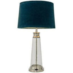 Luxury Table Lamp Textured Hammered Clear Glass & Teal Velvet Fabric Shade Light - thumbnail 1