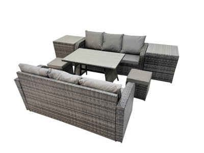 Fimous Garden Rattan Outdoor Furniture Set 8 Seater With 3 Seater Sofa 2 Side Table 2 Small Stools Dark Grey - image 1