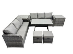 Fimous Garden Rattan Outdoor Furniture Set 8 Seater With 3 Seater Sofa 2 Side Table 2 Small Stools Dark Grey - thumbnail 4