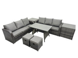 Fimous Garden Rattan Outdoor Furniture Set 8 Seater With 3 Seater Sofa 2 Side Table 2 Small Stools Dark Grey - thumbnail 3