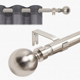 Moonlight Bedding Extendable Metal Curtain Pole With Ball Finials - Adjustable Plain Curtain Rod (Brushed Silver, 48 - 84 Inch) - thumbnail 1