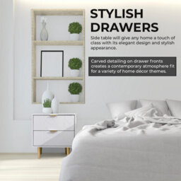 Home Stuff Plus Modern White Bedside Table With 2 Drawers - Bedside Cabinet H53 X W50 X D40 Cm, Bed Side Table For Bedroom & Living Room - thumbnail 7