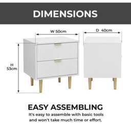 Home Stuff Plus Modern White Bedside Table With 2 Drawers - Bedside Cabinet H53 X W50 X D40 Cm, Bed Side Table For Bedroom & Living Room - thumbnail 6